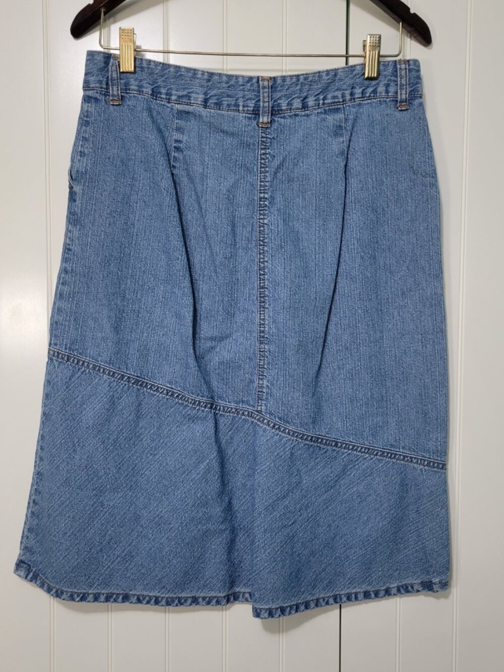 Vtg 80s 90s Y2K Retro Boho Cowgirl Rodeo Diagonal Paneled Flare Denim Midi Skirt - Picture 2 of 8